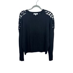 White + Warren Sweater Women S Black New Cashmere Macrame Sleeve Crewneck 19031